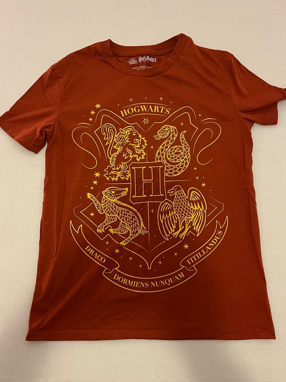 Warner Bros. Hogwarts Crest Tee - Rust with Gold Graphic
